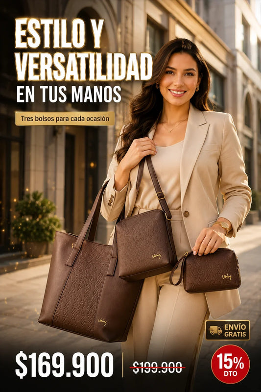 TRIO PREMIUM DE BOLSOS VÉLEZ 👜👝💛🤎🖤